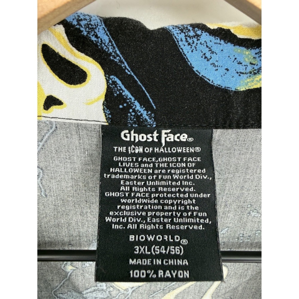 Ghost Face Shirt‎ Mens 3XL Black Scream Horror Movie Halloween Rayon Hawaiian - Picture 3 of 6
